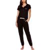imagebebe Womens Pajama Set Short Sleeve Shirt with Lace Jogger PJ Pants Lounge Sets for WomenBlack