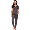 imagebebe Womens Pajama Set Short Sleeve Shirt with Lace Jogger PJ Pants Lounge Sets for WomenCharcoal