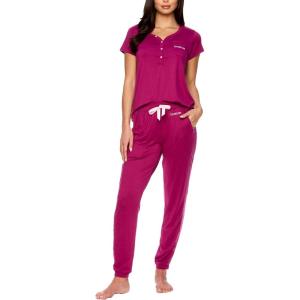 imagebebe Womens Pajama Set Short Sleeve Shirt with Lace Jogger PJ Pants Lounge Sets for WomenBerry