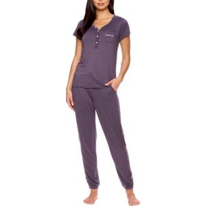 imagebebe Womens Pajama Set Short Sleeve Shirt with Lace Jogger PJ Pants Lounge Sets for WomenMidnight Lavender