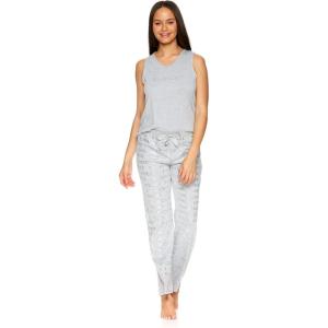 imagebebe Womens Pajama Sets Logo Sleeveless Top and Pajama Pants PJ Set for WomenHeather Grey