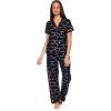 imagebebe Womens 2 Piece Notch Collar Short Sleeve Button Down Shirt and Long Pajama Pants SetBlack 4