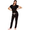 imagebebe Womens Short Sleeve Shirt and Lounge Skinny Pajama Pants with Pockets Sleepwear SetBlack