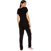 imagebebe Womens Short Sleeve Shirt and Lounge Skinny Pajama Pants with Pockets Sleepwear SetBlack