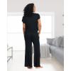 imagebebe Womens Short Sleeve Shirt and Lounge Skinny Pajama Pants with Pockets Sleepwear SetBlack Beauty 1