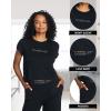 imagebebe Womens Short Sleeve Shirt and Lounge Skinny Pajama Pants with Pockets Sleepwear SetBlack Beauty 1