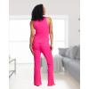 imagebebe Womens Short Sleeve Shirt and Lounge Skinny Pajama Pants with Pockets Sleepwear SetFuchsia Purple