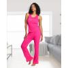 imagebebe Womens Short Sleeve Shirt and Lounge Skinny Pajama Pants with Pockets Sleepwear SetFuchsia Purple