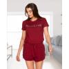 imagebebe Womens Short Sleeve Shirt and Pajama Shorts Lounge Sleepwear Set  2 Piece Woman Pajama SetRed Plum