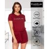 imagebebe Womens Short Sleeve Shirt and Pajama Shorts Lounge Sleepwear Set  2 Piece Woman Pajama SetRed Plum