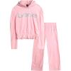 imagebebe Girls Sweatsuit  2 Piece Ribbed Velour Hoodie Sweatshirt and Open Bottom Sweatpants  Smock Waist Tracksuit Set 712Pink