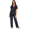 imagebebe Womens 2 Piece Notch Collar Short Sleeve Button Down Shirt and Long Pajama Pants SetBlack 4