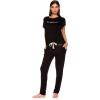 imagebebe Womens Short Sleeve Shirt and Lounge Skinny Pajama Pants with Pockets Sleepwear SetBlack