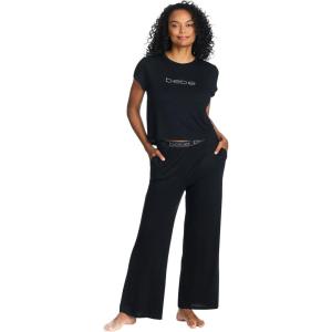 imagebebe Womens Short Sleeve Shirt and Lounge Skinny Pajama Pants with Pockets Sleepwear SetBlack Beauty 1
