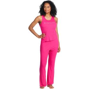 imagebebe Womens Short Sleeve Shirt and Lounge Skinny Pajama Pants with Pockets Sleepwear SetFuchsia Purple