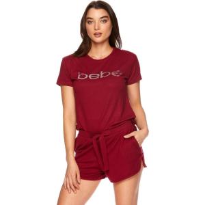 imagebebe Womens Short Sleeve Shirt and Pajama Shorts Lounge Sleepwear Set  2 Piece Woman Pajama SetRed Plum