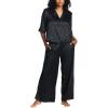 imagebebe Womens PJs Sets Jacquard Satin Bridesmaid Pajama Lounge SetWomens Sleepwear Ladies GiftsBlack Beauty 1