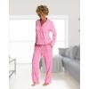 imagebebe Button Down Pajamas for Women Long Sleeve Button Up Pajamas with Pants Ladies Sleepwear PJ SetAurora Pink