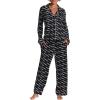 imagebebe Button Down Pajamas for Women Long Sleeve Button Up Pajamas with Pants Ladies Sleepwear PJ SetBlack Beauty
