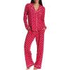 imagebebe Button Down Pajamas for Women Long Sleeve Button Up Pajamas with Pants Ladies Sleepwear PJ SetRed