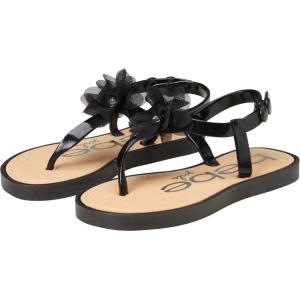 imagebebe Girls Sandals  Open Toe Summer Flat Dress Shoes Snap Buckle Sandals with Chiffon Flower Design and Cushioned SoleBlack