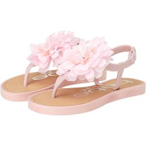 imagebebe Girls Sandals  Open Toe Summer Flat Dress Shoes Snap Buckle Sandals with Chiffon Flower Design and Cushioned SoleBlush