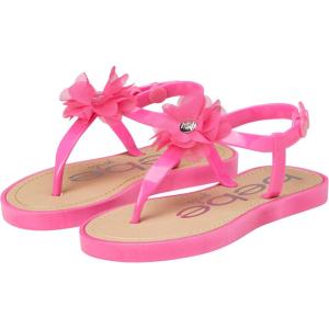 imagebebe Girls Sandals  Open Toe Summer Flat Dress Shoes Snap Buckle Sandals with Chiffon Flower Design and Cushioned SoleFuchsia