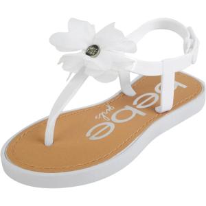 imagebebe Girls Sandals  Open Toe Summer Flat Dress Shoes Snap Buckle Sandals with Chiffon Flower Design and Cushioned SoleIvory