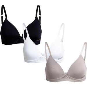 imagebebe Girls Training Bra  3 Pack Wire Free Soft Microfiber Molded Bra with Adjustable Straps A CupB CupBlack White