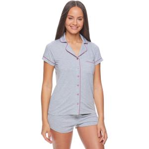 imagebebe Short Sleeve Button Up Pajama Set for Women PJ Set for Women Cute Pajama Shorts Lounge SetHeatherGrey