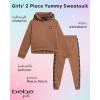 imagebebe Girls Sweatpants Set  2 Piece Yummy Cotton Blend Fleece Hoodie Sweatshirt and Jogger Sweatpants Kids Activewear SetToasted Almond