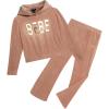 imagebebe Girls Sweatpants Set  2 Piece Velour Athletic Hoodie Sweatshirt and Wide Leg Kids Sweatpants Activewear SetToasted Almond
