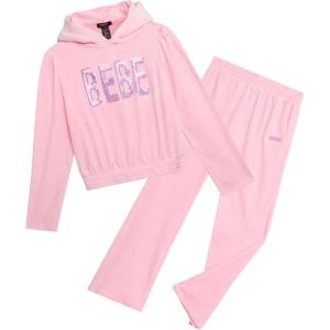 imagebebe Girls Sweatpants Set  2 Piece Velour Athletic Hoodie Sweatshirt and Wide Leg Kids Sweatpants Activewear SetRose Shadow