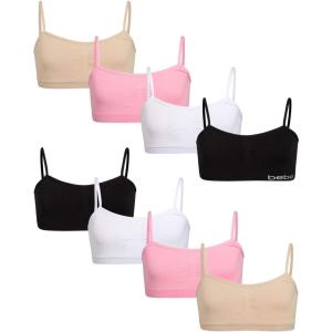 imagebebe Girls Underwear Set  8 Piece Seamless Cami Training Bra and Matching Panties for GirlsBlackWhiteLight PinkAlmond