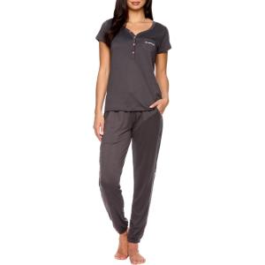 imagebebe Womens Pajama Set Short Sleeve Shirt with Lace Jogger PJ Pants Lounge Sets for WomenCharcoal