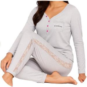 imagebebe Womens Pajama Set with Pockets  Long Sleeve Shirt and Pajama Pants Pj SetHeather Grey