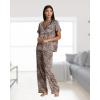 image:imagebebe Womens Silky Satin Pajama Set Button Down Short Sleeve SleepwearWarm Taupe
