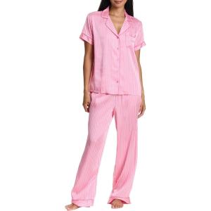 image:imagebebe Womens Silky Satin Pajama Set Button Down Short Sleeve SleepwearAurora Pink