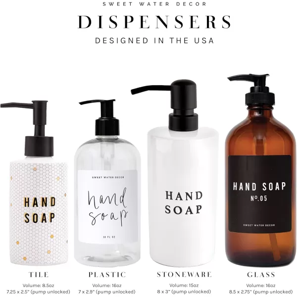 imageSweet Water Decor 16 oz Clear Plastic Dispensers  Refill Bottles  Refillable Bathroom Soap Bottles with Waterpoof Labels Shampoo Bottle  Script DesignConditioner Bottle  Script Design