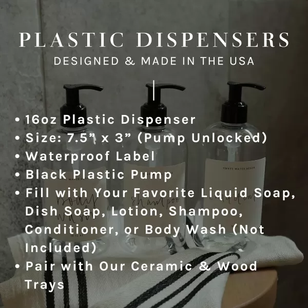 imageSweet Water Decor 16 oz Clear Plastic Dispensers  Refill Bottles  Refillable Bathroom Soap Bottles with Waterpoof Labels Shampoo Bottle  Script DesignShampoo Bottle  Black Label