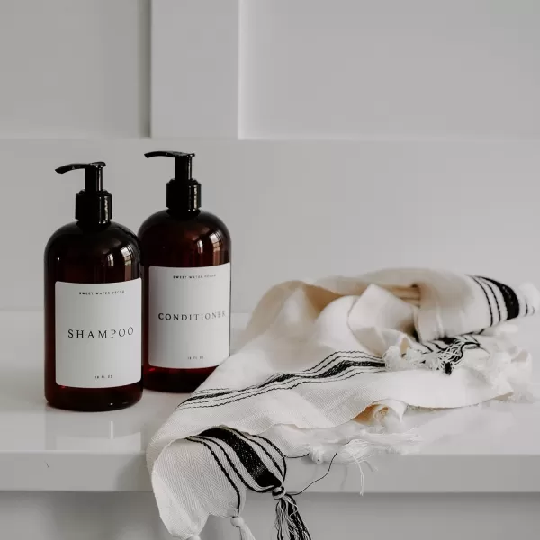 imageSweet Water Decor Amber 16 oz Plastic Dispensers  Refill Jar Soap Dispenser  Refillable Bathroom Bottles with Pump ShampooConditioner Bottle  Modern White Label