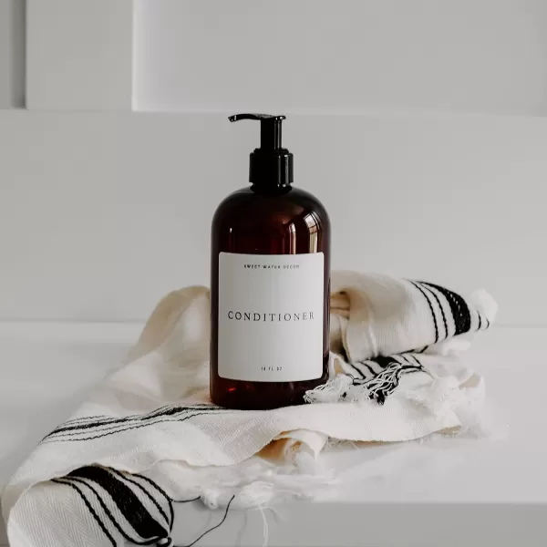 imageSweet Water Decor Amber 16 oz Plastic Dispensers  Refill Jar Soap Dispenser  Refillable Bathroom Bottles with Pump ShampooConditioner Bottle  Modern White Label