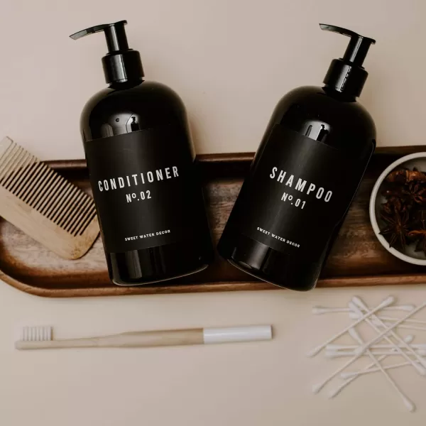imageSweet Water Decor Amber 16 oz Plastic Dispensers  Refill Jar Soap Dispenser  Refillable Bathroom Bottles with Pump ShampooShampoo Bottle  Black Label