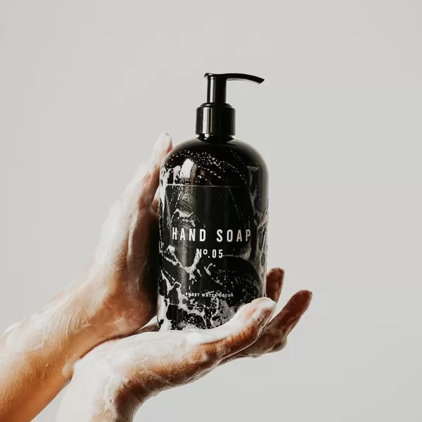 imageSweet Water Decor Amber 16 oz Plastic Dispensers  Refill Jar Soap Dispenser  Refillable Bathroom Bottles with Pump ShampooShampoo Bottle  Black Label