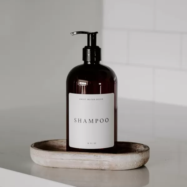 imageSweet Water Decor Amber 16 oz Plastic Dispensers  Refill Jar Soap Dispenser  Refillable Bathroom Bottles with Pump ShampooShampoo Bottle  Modern White Label