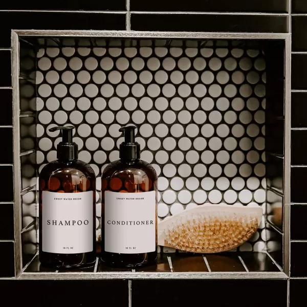 imageSweet Water Decor Amber 16 oz Plastic Dispensers  Refill Jar Soap Dispenser  Refillable Bathroom Bottles with Pump ShampooShampoo Bottle  Modern White Label