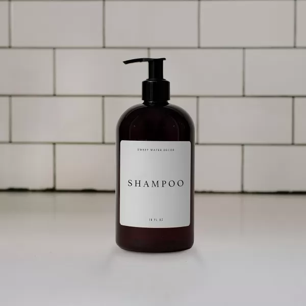 imageSweet Water Decor Amber 16 oz Plastic Dispensers  Refill Jar Soap Dispenser  Refillable Bathroom Bottles with Pump ShampooShampoo Bottle  Modern White Label