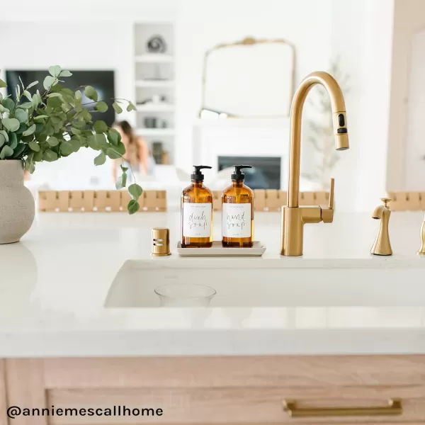imageSweet Water Decor Amber Glass Jar Refill Soap Dispenser  Farmhouse Hand Lettered Waterproof Labels  16 oz Reusable Apothecary Jar with Pump Dish SoapAmber Bottle  Script Design