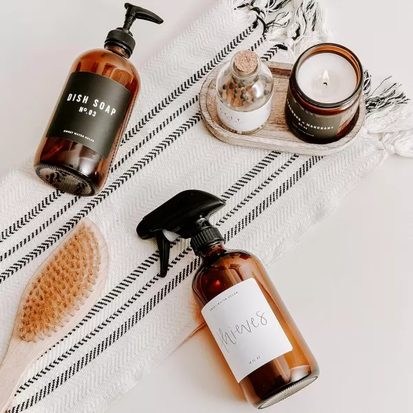 imageSweet Water Decor Amber Glass Jar Refill Soap Dispenser  Farmhouse Hand Lettered Waterproof Labels  16 oz Reusable Apothecary Jar with Pump Dish SoapAmber Bottle  Black Label
