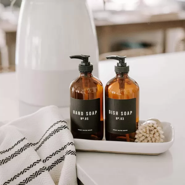 imageSweet Water Decor Amber Glass Jar Refill Soap Dispenser  Farmhouse Hand Lettered Waterproof Labels  16 oz Reusable Apothecary Jar with Pump Dish SoapAmber Bottle  Black Label